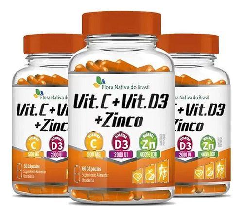 Imagem de 3x Vitamina C + Vitamina D3 + Zinco 60 Capsulas Flora Nativa