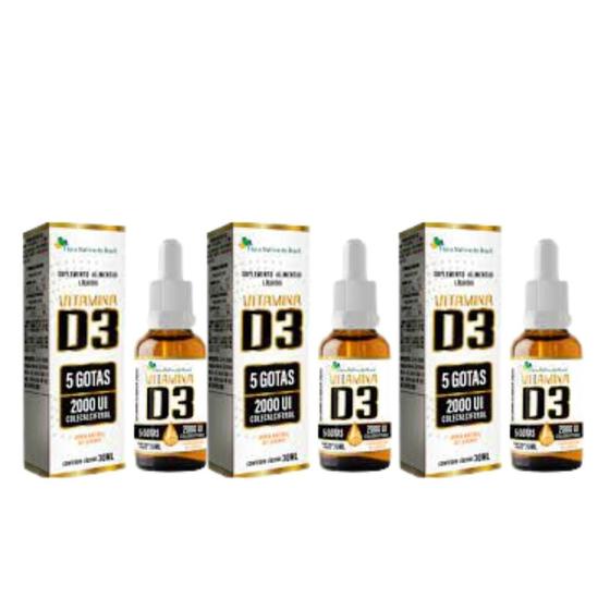 Imagem de 3x Vitamina D3 Colecalciferol 2000Ui 30ml - Flora Nativa do Brasil