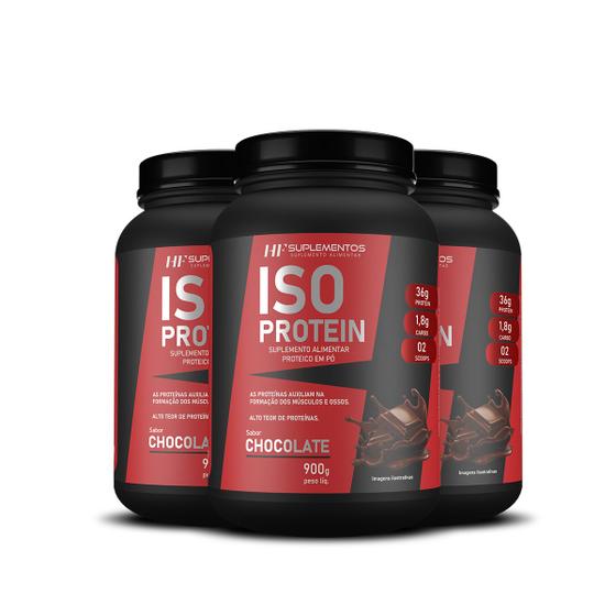 Imagem de 3x whey isolado protein chocolate 900g hf suplementos