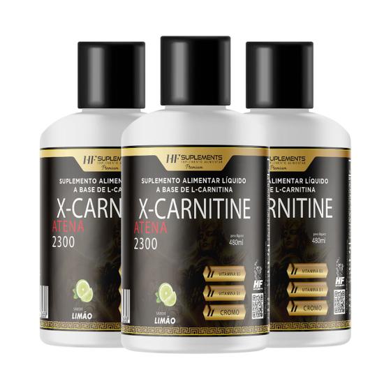 Imagem de 3x x-carnitine atena 2300 + cromo 480ml limão hf suplements