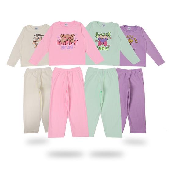 Imagem de 4 Agasalhos Conjuntos Pijama Infantis Juvenil Inverno Plush Feminino