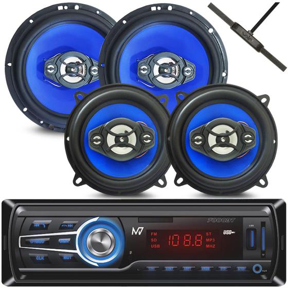 Imagem de 4 Alto-falantes 6 Pol + 5 Pol 110w Rádio Bluetooth + Antena