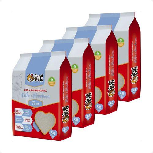 Imagem de 4 Areia Great Pets Biodegradável Fina Para Gatos - 3,8 Kg