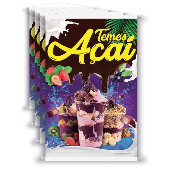 Imagem de 4 Banners 40x60 Cm Temos Açaí  - Preço Editável