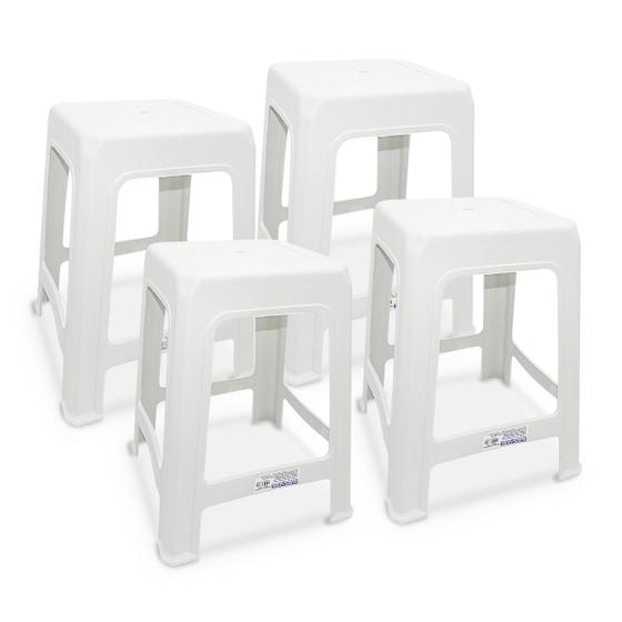 Imagem de 4 Banquetas Branca Plástico Multiuso Resistente 100kg