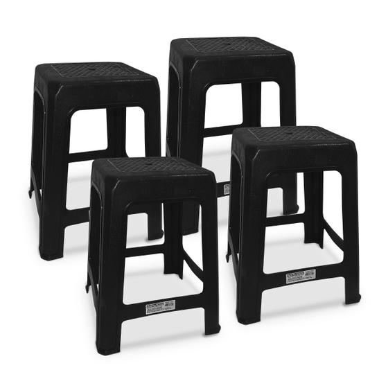 4 Banquetas Preta Plástico Multiuso Resistente 100kg - INJEPLASTEC Imagem de 4 Banquetas Preta Plástico Multiuso Resistente 100kg