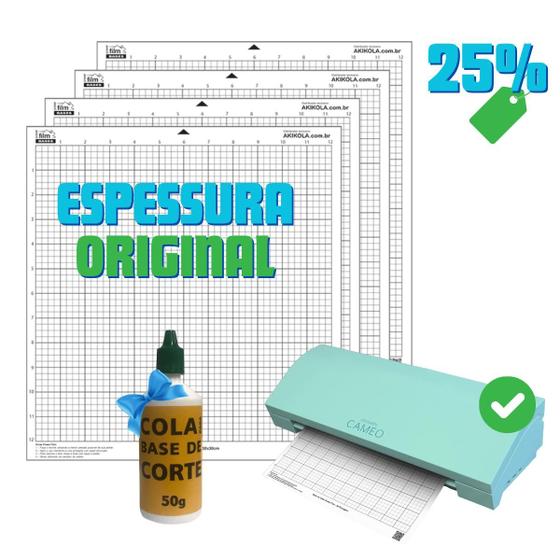 Imagem de 4 Base de Corte 30x30 Transparente + 1 Cola de Reposição Para Base 50g - Para Silhouette Cameo, Cameo 2 3 4, 4 Plus e 4 Pro - Com Cola