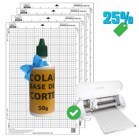 Imagem de 4 Base de Corte A4 Transparente + 1 Cola de Reposição Para Base 50g - Para Silhouette Portrait, Portrait 2, 3 e 4 - Cameo, Cameo 2 e 3 - Com Cola
