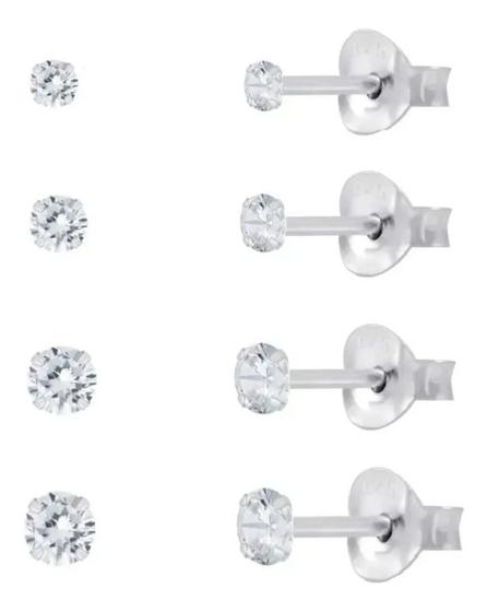 Imagem de 4 Brinco Para 3 Furo Zirconia Redonda Prata 925 Qua90