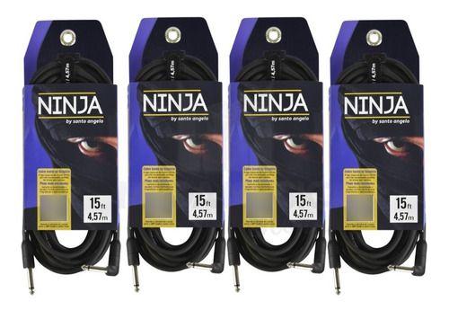 Imagem de 4 Cabo De Guitarra 0,20MM Preto e Conector P10xP10 90 Ninja Cable 15FT