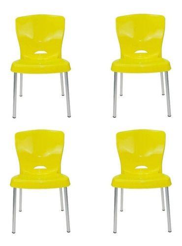 Imagem de 4 Cadeiras Bistrô Plástico Pés Alumínio Forte Bar Sala Salão
