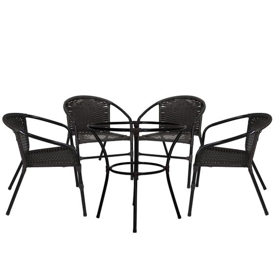 Imagem de 4 Cadeiras com Mesa  em Fibra Sintética Salinas para Área de Lazer - Tabaco -Artesanal