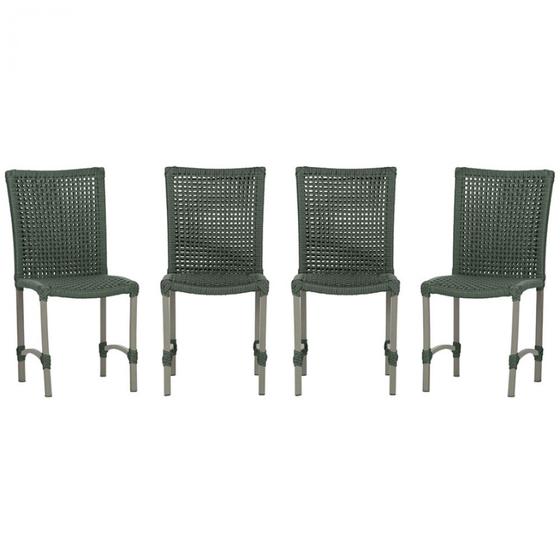 Imagem de 4 Cadeiras de jantar Cannes de alumínio com pintura fendi e trama tela de corda náutica