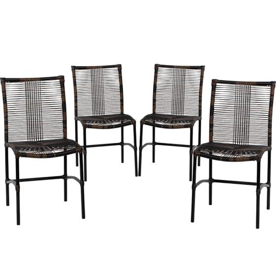 Imagem de 4 Cadeiras de Jantar Havaí Corda Sintética Proteção UV Sacada, Terraço, Cozinha 