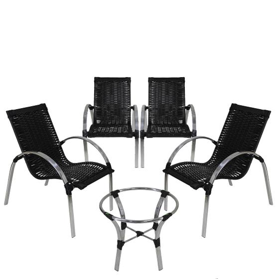 Imagem de 4 Cadeiras em Fibra Sintética com Mesa de Centro em Alumínio Garden - Área Externa - Preta