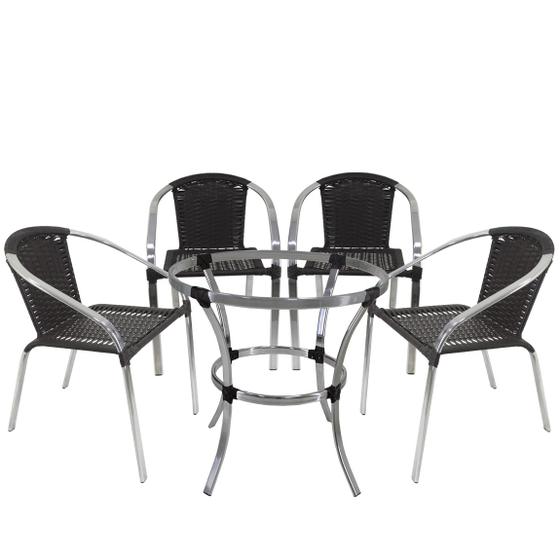 Imagem de 4 Cadeiras em Fibra Sintética com mesa em Alumínio para Área Externa Salinas - Cor Tabaco
