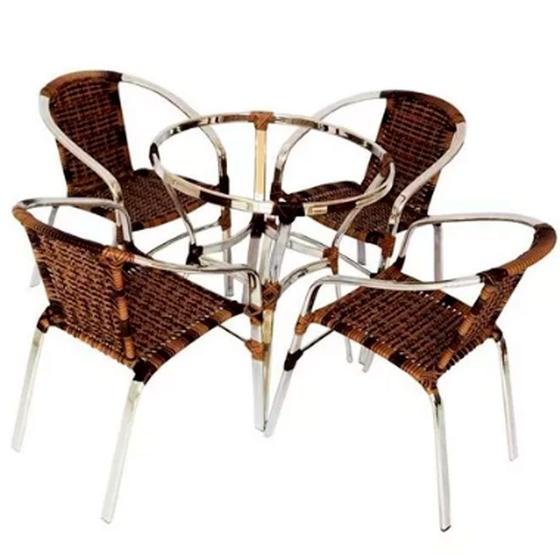 Imagem de 4 Cadeiras Floripa e Mesa Ascoli em Alumínio Para Jardim, Piscina, Edícula Trama