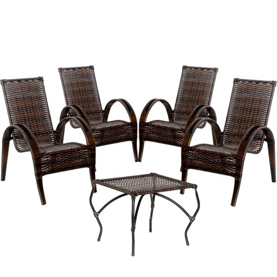 Imagem de 4 Cadeiras Napoli com Mesa de Centro em Fibra Sintética para Área de Jardim, Pátio, Varanda, Sacada - Pedra Ferro