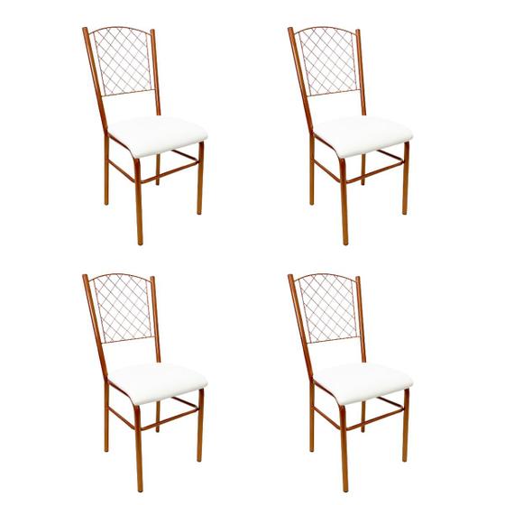 Imagem de 4 Cadeiras para Cozinha reforçada cor Cobre assento branco encosto de grade