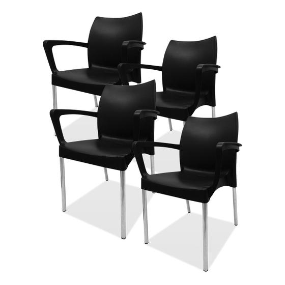 Imagem de 4 Cadeiras plástica poltrona Milena pés de Alumínio Preta