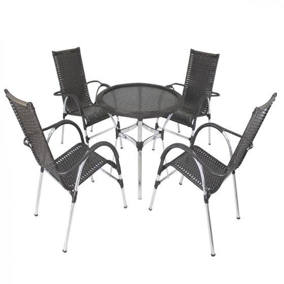 Imagem de 4 Cadeiras Vênus Alumínio e Mesa com Tampo Tramado para Jardim, Piscina, Área
