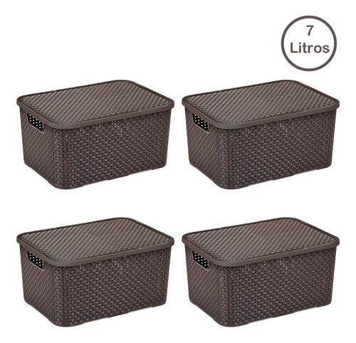 Imagem de 4 Caixa/cesto Mini Rattan - Monte Libano 7 Litros Com Tampa