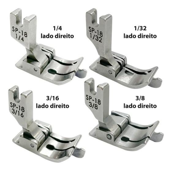 Imagem de 4 Calcador Para Maquina de Costura Reta Industrial Pesponto Guia Lado Direito SP18 3/8 3/16 1/4 1/32