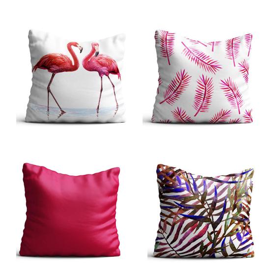 Imagem de 4 Capas de almofada  42x42  flamingos e folhagens pink Atelier Valverde