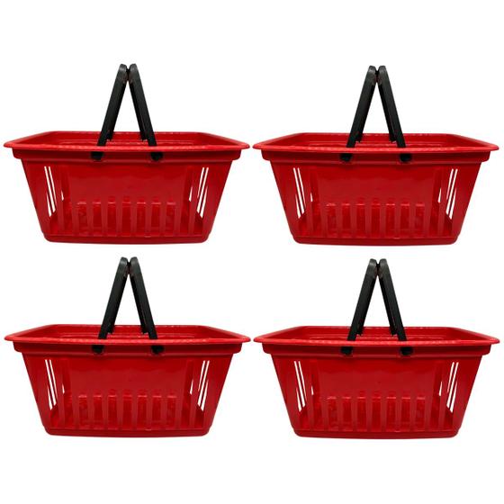 Imagem de 4 Cestas de Mercado 8L com Alça Vermelha Feira Loja