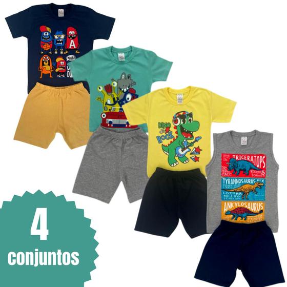 4 Conjunto De Verão Roupa Infantil Menino Camiseta Bermuda Menor preço em 4 Conjunto De Verão Roupa Infantil Menino Camiseta Bermuda