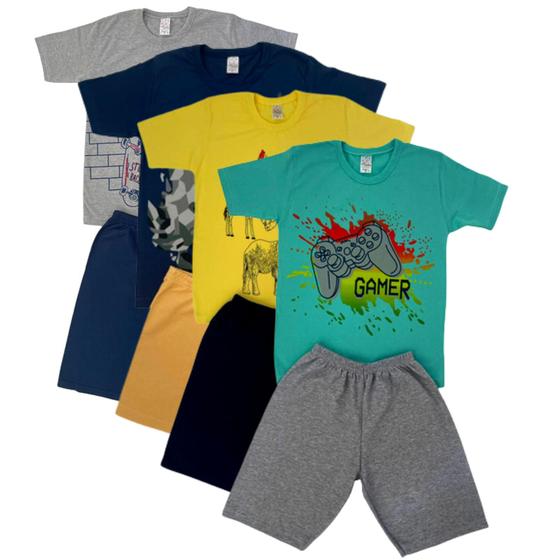 Imagem de 4 Conjunto De Verão Roupa Juvenil Menino Camiseta Bermuda