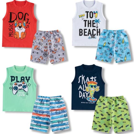 Imagem de 4 Conjunto Infantil Verão Regata Com Shorts Tactel Menino