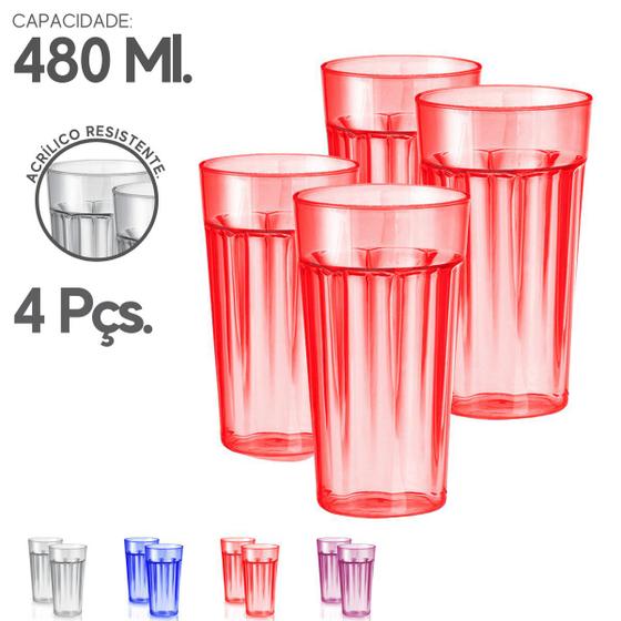 4 Copo Acrílico Cozinha Resistente Suco Água Refresco 480 ML Menor preço em 4 Copo Acrílico Cozinha Resistente Suco Água Refresco 480 ML