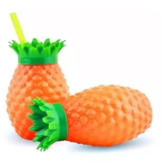Imagem de 4 Copos Abacaxi C/ Canudo 300 Ml Plástico Injetemp Original