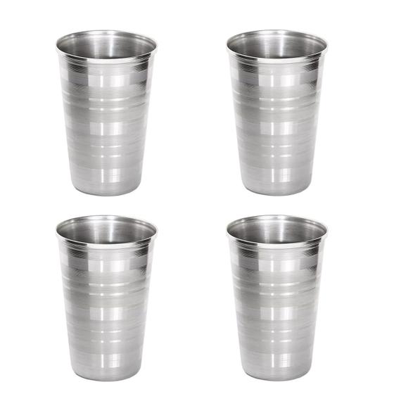 Imagem de 4 Copos Aço Inox Resistente Grande Cerveja Agua Suco 390ml