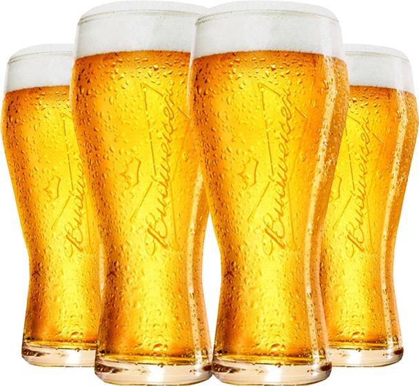 Imagem de 4 Copos Para Chopp e Cerveja Budweiser em Alto Relevo - 400ml - Ambev Oficial