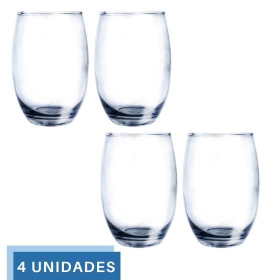 Imagem de 4 Copos Vidro Duravel Transparente Redondo 465ml Aruba Nadir