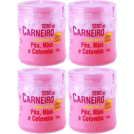 Imagem de 4 Creme Hidratante Pé Mãos Rachadura Sebo De Carneiro 200g