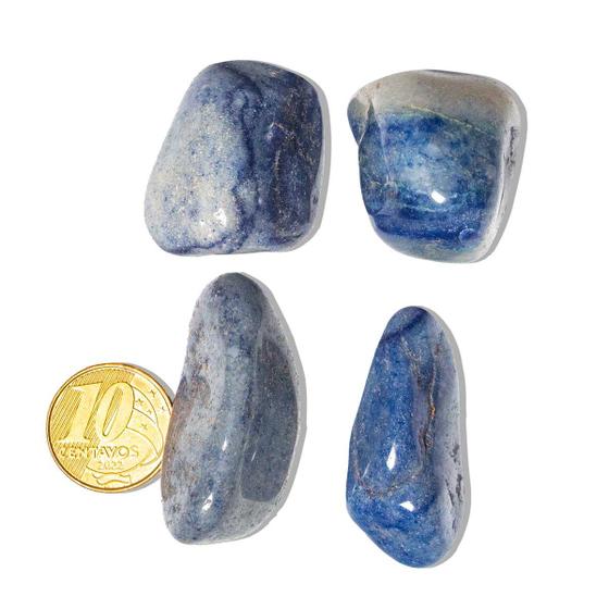 Imagem de 4 Cristal Azul Grande Pedra Quartzo Rolado com 3 cm Aproximadamente