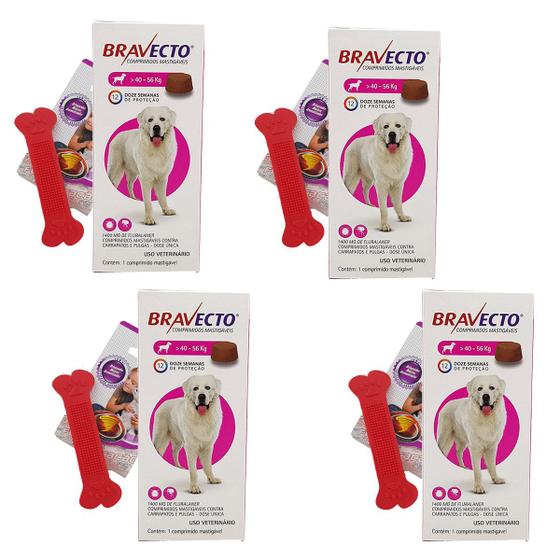 Imagem de 4 cx Bravecto Comprimido Antipulgas Cães 40 a 56kg MSD + 4 brinquedos