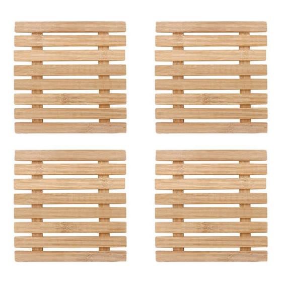 Imagem de 4 Descanso De Panela Bambu Quadrado 17cm Apoio De Borrachas