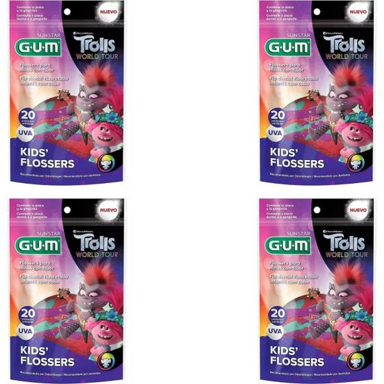 Imagem de 4 Fio Dental Infantil Com Cabo Flosser - Trolls - 20Un - Gum