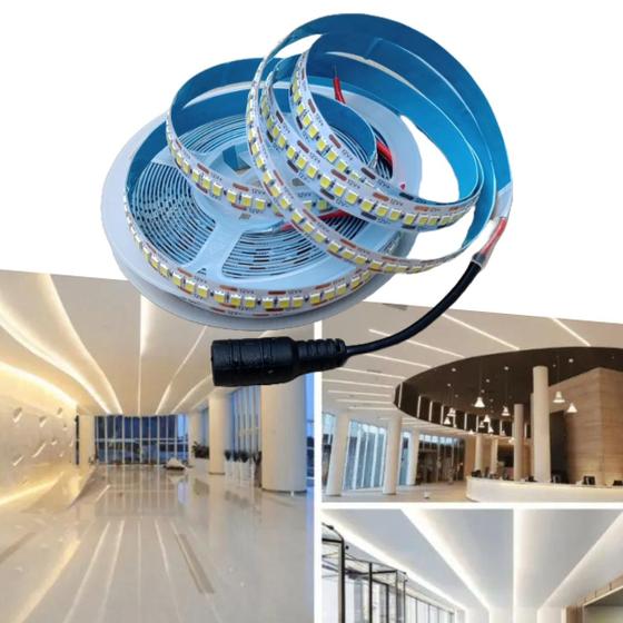Imagem de 4 Fitas De Leds Adesiva 2835 Rolo De 5M Com 240 Leds 12V Com Entrada P4 Para Decorações Perfis Sancas Gesso Parede Teto