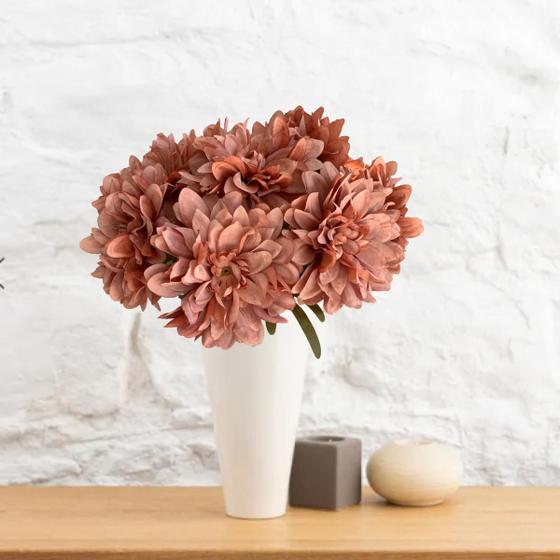 Imagem de 4 hastes dália artificial flor e folha flores artificiais buquê arranjo florais festa decoração casa