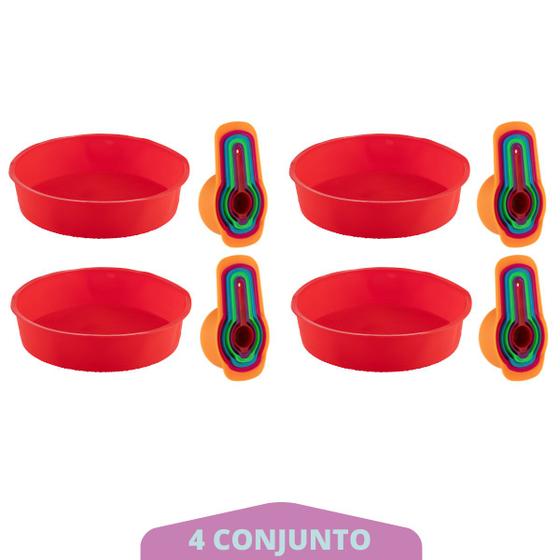 Imagem de 4 kit Forma Redonda Sortida Silicone + Colher Medidora 6Pç