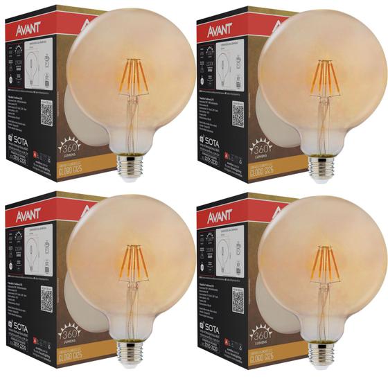 Imagem de 4 Lâmpada Vintage Globo Luz Âmbar 4w Bivolt Soquete E27 Led