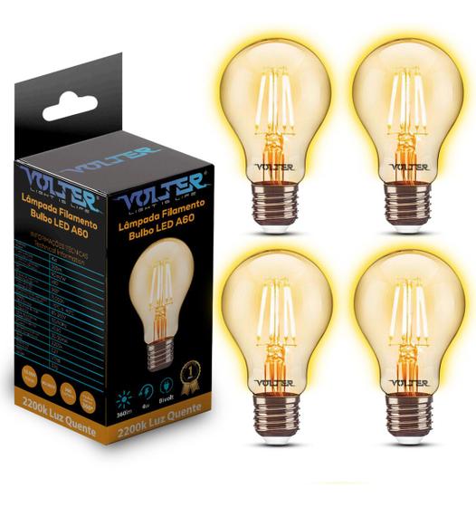 Imagem de 4 Lâmpadas Filamento Led Lustre Retro A60 4w 2200k Volter