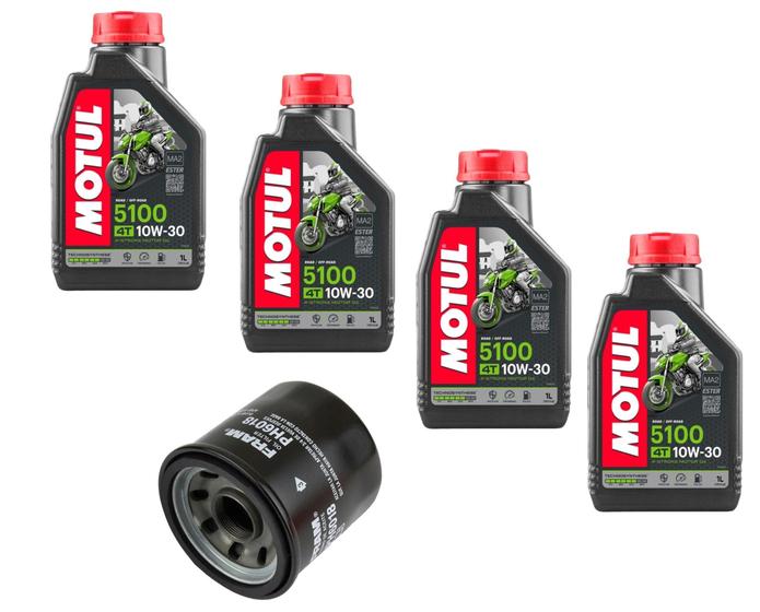 4 Litros Oleo Semissintetico Motor Motos Motul 5100 10w-30 Api Sl Sj Sh Sg + Filtro Fram Ph6018 Motos Suzuki - Motul - Fram Imagem de 4 Litros Oleo Semissintetico Motor Motos Motul 5100 10w-30 Api Sl Sj Sh Sg + Filtro Fram Ph6018 Motos Suzuki