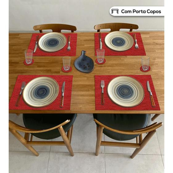 Imagem de 4 Lugares Americanos para Mesa e 4 Porta Copos Sisal Vermelho