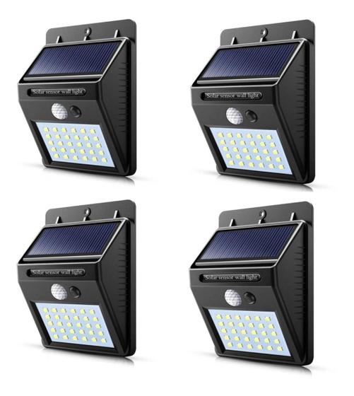4 Luminária Parede Solar Led Bateria Luz Balizador Jardim SHOPBR